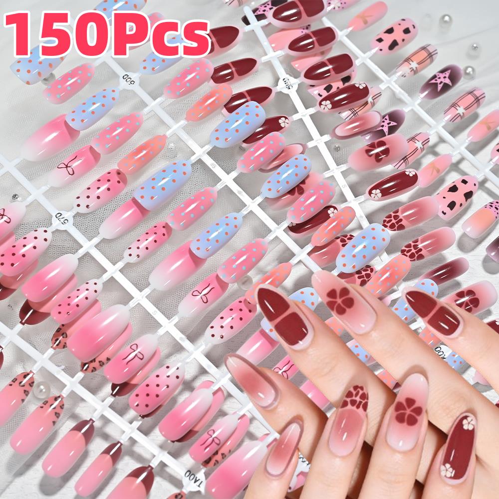 Pressed Flower Art - 150Pcs Kuku Palsu Pink Biru Ombre