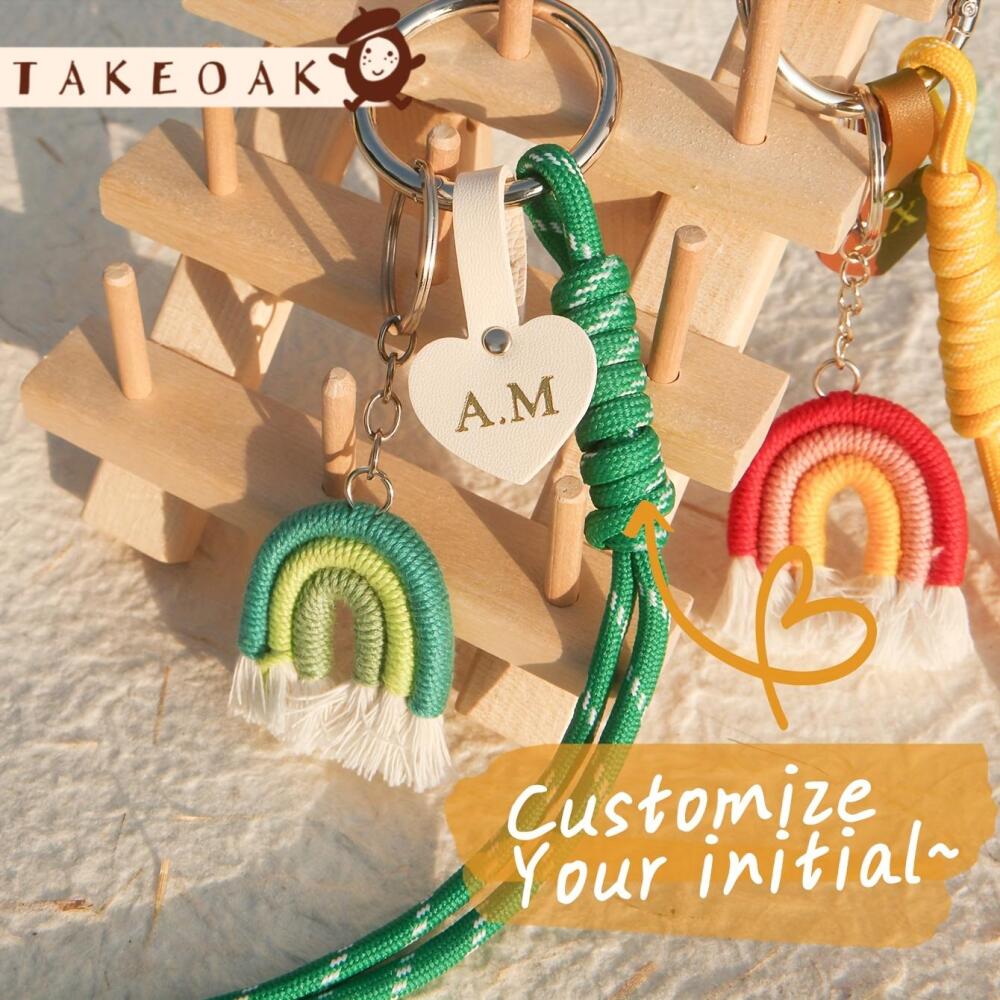Monogram Keychain Leather - Gantungan Kunci Macrame Pelangi dengan Tag