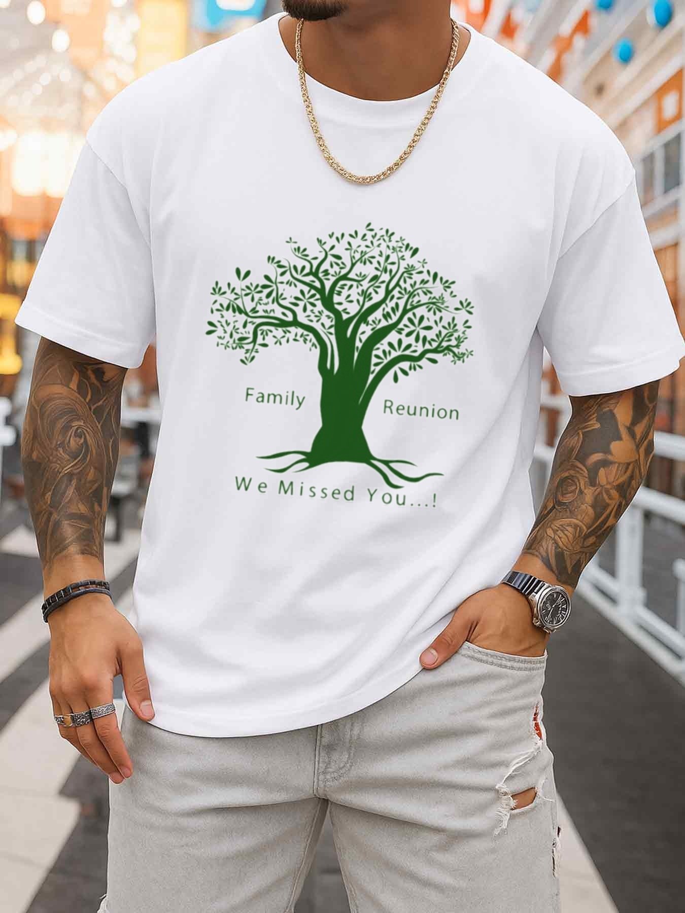 Family Tree Print - Kaos Oblong Pria Motif Pohon Keluarga,