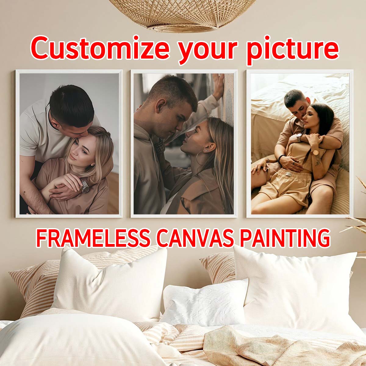 Engraved Wood Frame - Triptych - Lukisan minyak bingkai kayu