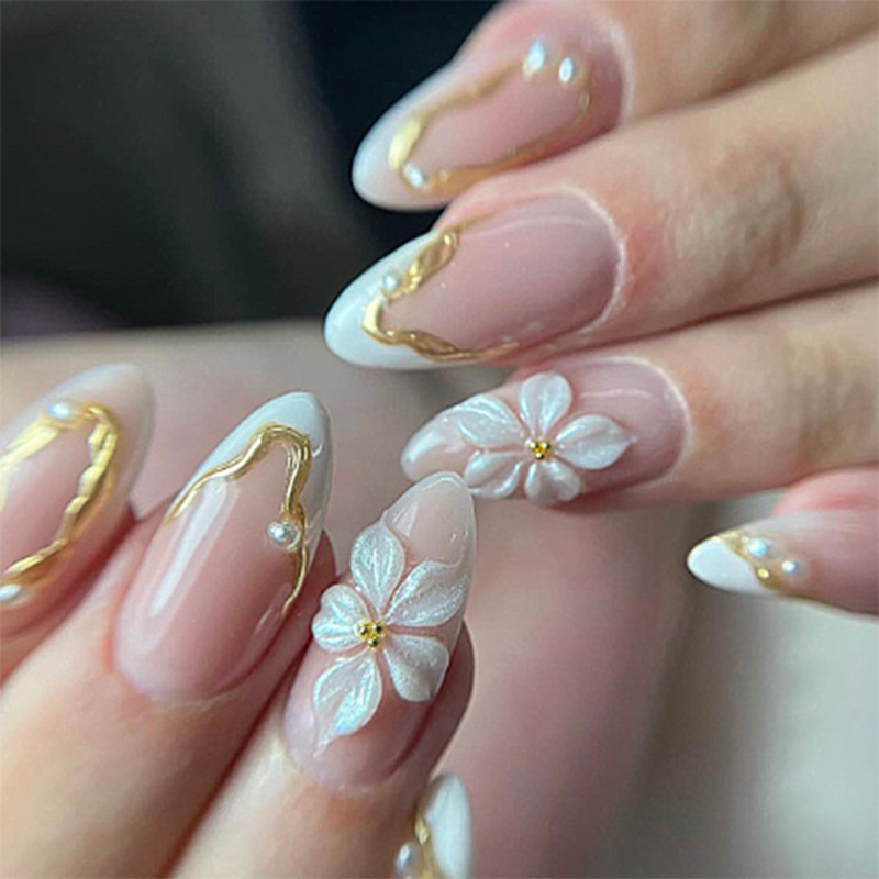 Pressed Flower Art - 24pcs Set Kuku Palsu Panjang Bentuk