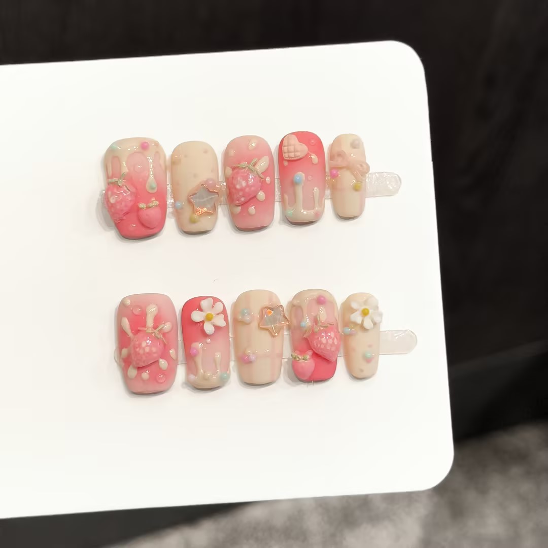 Pressed Flower Art - 10PCS Kuku Palsu Persegi Buatan Tangan,