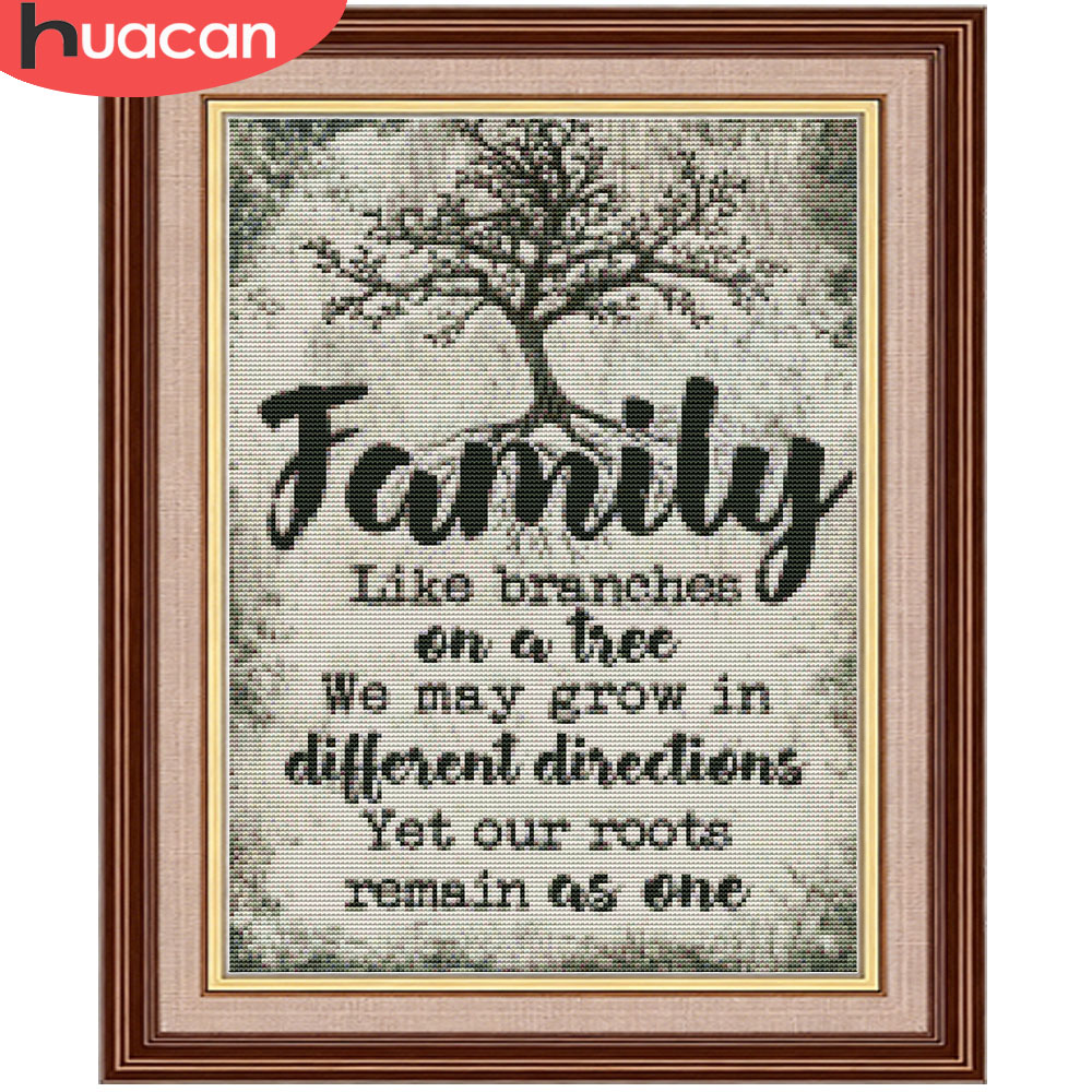 Family Tree Print - HUACAN 11CT Kit Lengkap Sulaman Silang