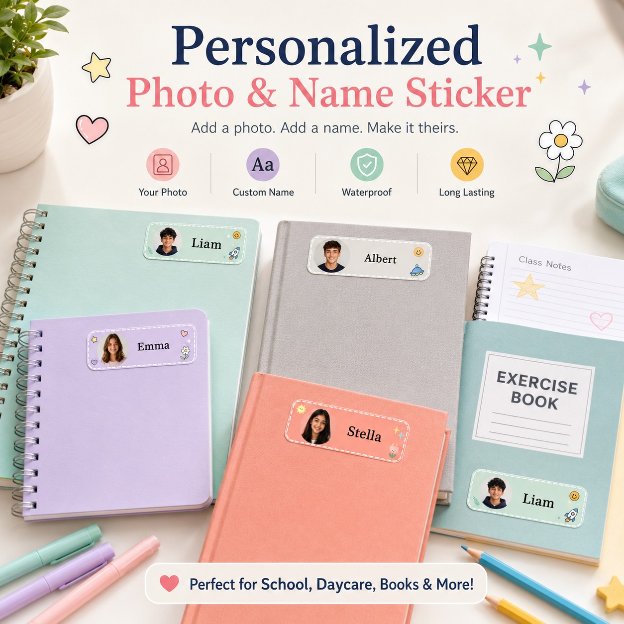 Custom Photo Book - Stiker Nama Kelas Foto yang Dapat