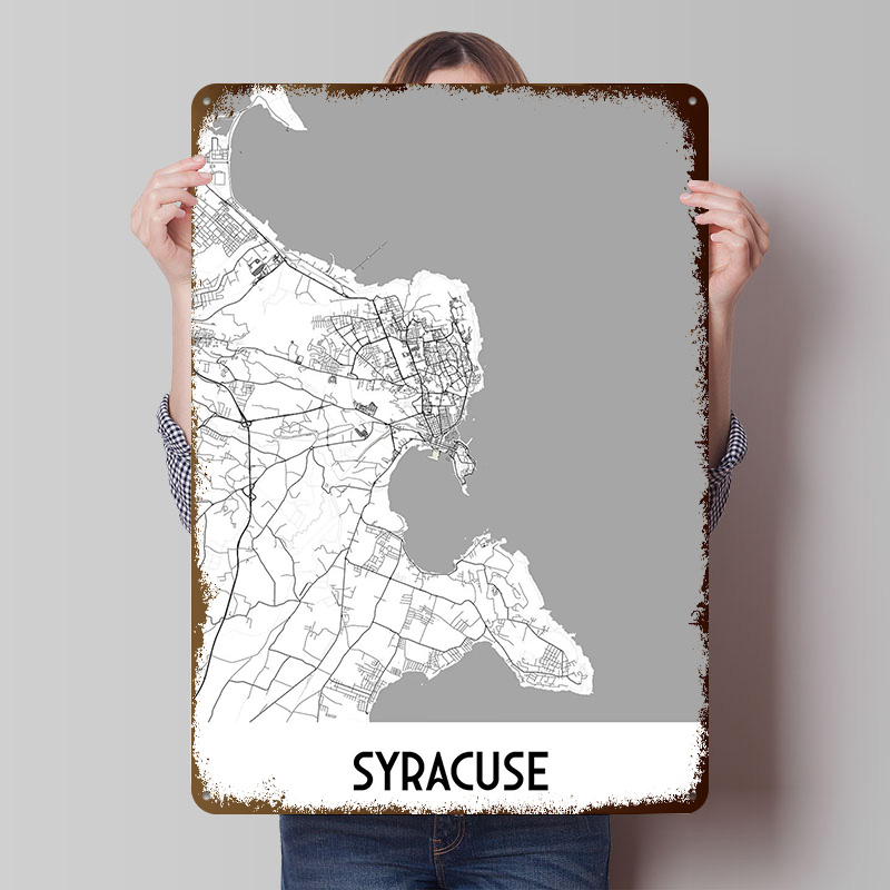 Custom Map Poster - Poster Logam Peta Kota Syracuse Seni