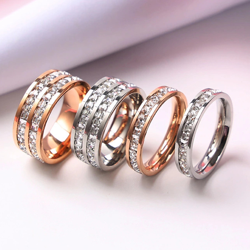 Initial Ring Custom - Cincin warna emas mawar mewah baja