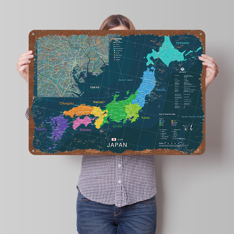 Custom Map Poster - Peta Jepang dan Tokyo Poster Seni
