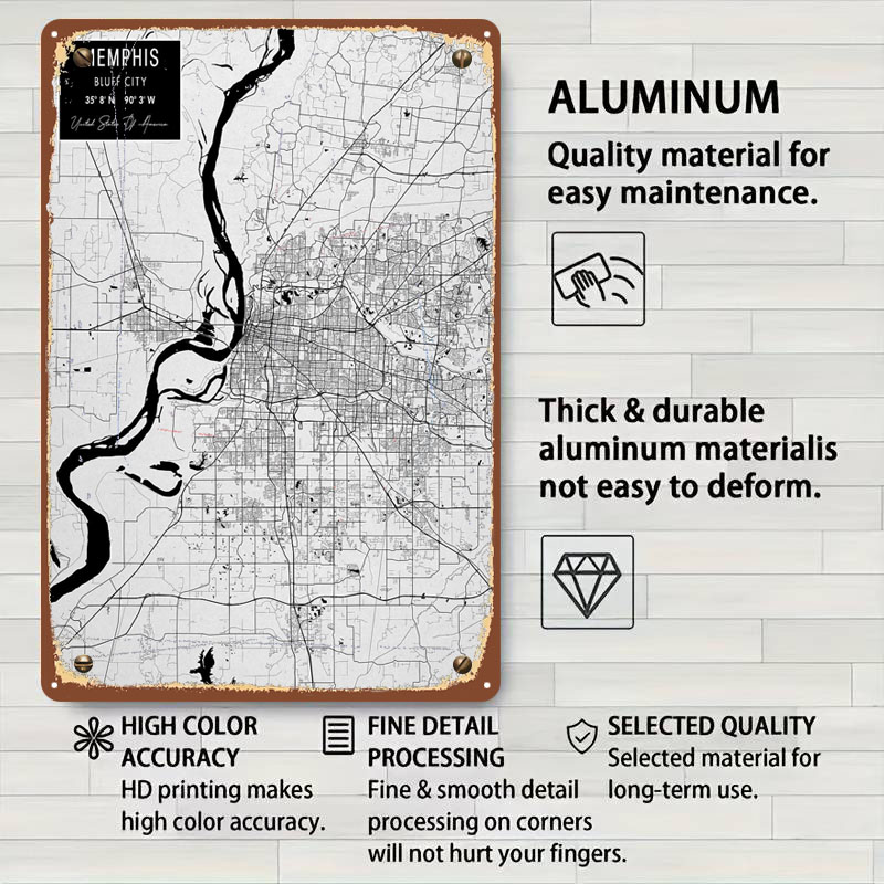Memphis TN USA Tinplate Tanda  - Custom Map Poster ulasan dan harga