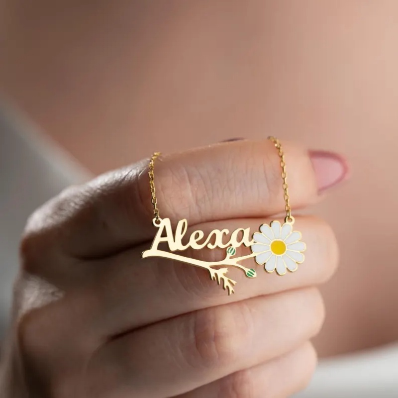 Kalung Nama Daisy Enamel Warna - Birth Flower Necklace ulasan dan harga