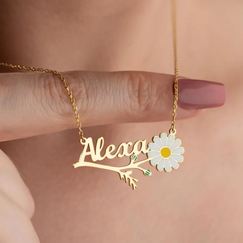 Kalung Nama Daisy Enamel Warna - Birth Flower Necklace ulasan dan harga