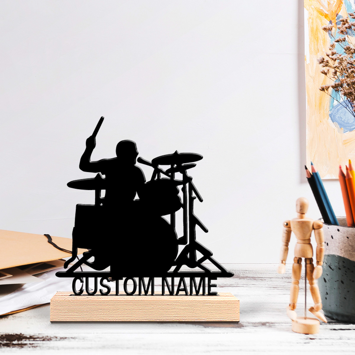1pc Patung Drummer dan Drum Lo - Engraved Wood Frame ulasan dan harga